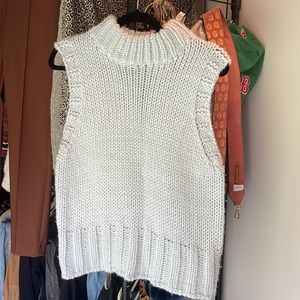 Light Blue Cable Knit Vest with mock turtleneck